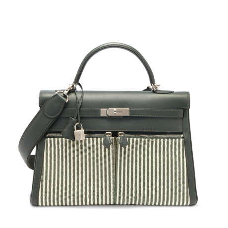A LIMITED EDITION VERT ANGLAIS SWIFT LEATHER & TOILE RIGA KELLY LAKIS 35 WITH PALLADIUM HARDWARE - photo 1