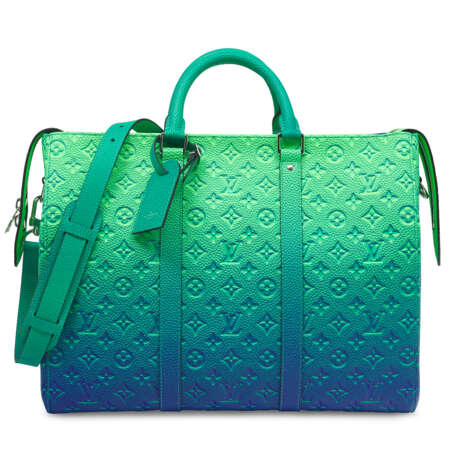 A GREEN & BLUE MONOGRAM ILLUSION TAURILLON LEATHER KEEPALL TOTE WITH SILVER HARDWARE, BY VIRGIL ABLOH - Foto 1