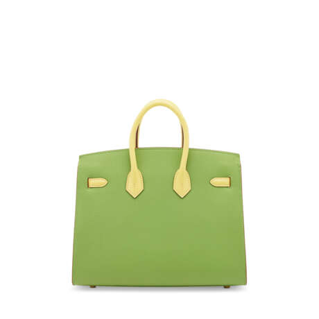 A CUSTOM VERT CRIQUET & JAUNE POUSSIN EPSOM LEATHER SELLIER BIRKIN 25 WITH GOLD HARDWARE - фото 3