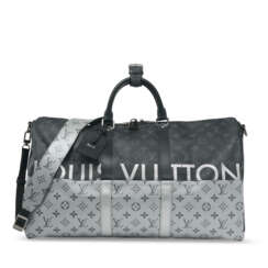 A LIMITED EDITION ECLIPSE SPLIT MONOGRAM CANVAS KEEPALL BANDOULIÈRE 50 WITH SILVER HARDWARE