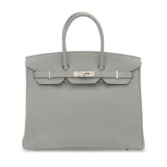A LIMITED EDITION GRIS MOUETTE & BLEU AGATE TOGO LEATHER VERSO BIRKIN 35 WITH PALLADIUM HARDWARE