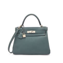 A BLEU ORAGE TOGO LEATHER RETOURNÉ KELLY 28 WITH PALLADIUM HARDWARE