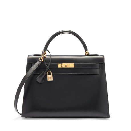 A BLACK CALFBOX LEATHER SELLIER KELLY 32 WITH GOLD HARDWARE - фото 1