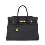 A BLACK CLÉMENCE LEATHER BIRKIN 35 WITH GOLD HARDWARE - фото 1