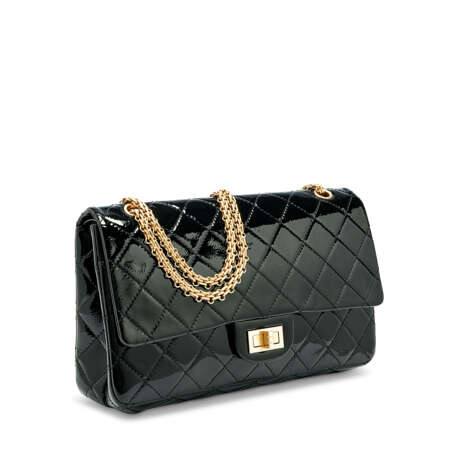 A BLACK PATENT LEATHER 2.55 REISSUE 227 DOUBLE FLAP WITH GOLD HARDWARE - Foto 2
