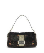 Fendi. A BEADED, BLACK FUR & LEATHER BAGUETTE WITH SILVER HARDWARE