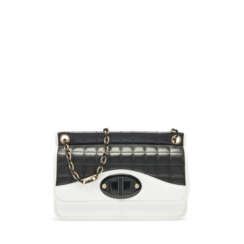 A BLACK & WHITE LAMBSKIN LEATHER FLAP BAG WITH GOLD HARDWARE