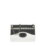 A BLACK & WHITE LAMBSKIN LEATHER FLAP BAG WITH GOLD HARDWARE - фото 1