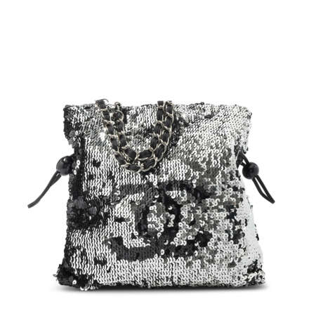 A SILVER & BLACK SEQUINS MINI SUMMER NIGHTS TOTE BAG WITH SILVER HARDWARE - Foto 3