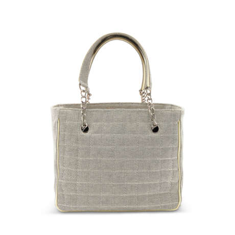 A GREY CANVAS & CREAM LEATHER N°5 CAMÉLIA PETIT SHOPPING TOTE WITH SILVER HARDWARE - photo 3