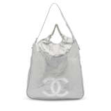 A METALLIC SILVER PERFORATED LEATHER RODEO DRIVE HOBO BAG WITH SILVER HARDWARE - фото 1