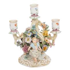 MEISSEN 3-flame candlestick with cupids, 1st choice, after 1850/60