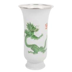 MEISSEN large vase 'Green Ming Dragon', with silver mount, 1st choice, 20th c.