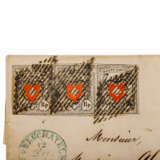Switzerland, local mail - 1850, 2 1/2 centimes black / red in strip of three - Foto 5