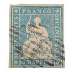Switzerland - 1854/63, 10 centimes blue, seated Helvetia, Munich printing, first edition,
