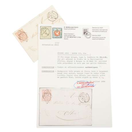 Switzerland - 1852, 15 cts, rayon III, brick red, on envelope, - Foto 2