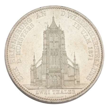 Württemberg - Double Thaler 1871, Ulm Cathedral, King Karl, - фото 2