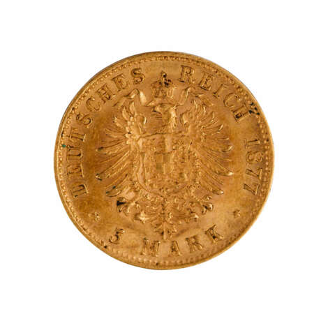 Bavaria / Gold - 5 Mark 1877/D, King Ludwig II, - photo 2