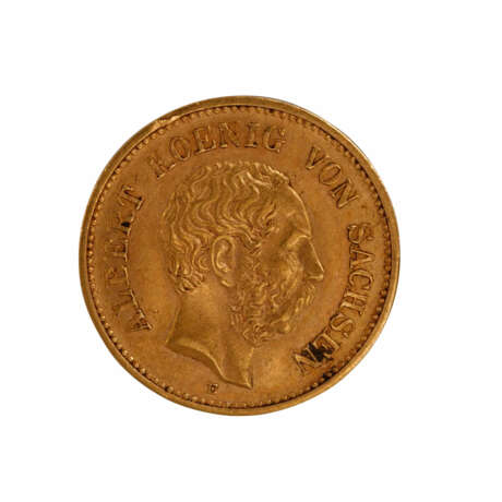 Saxony/Gold - 5 Mark 1877/E, King Albert, - Foto 1