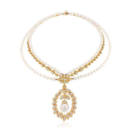 VAN CLEEF & ARPELS CULTURED PEARL AND DIAMOND PENDANT-NECKLACE - фото 3