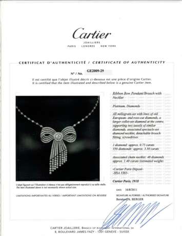 CARTIER BELLE ÉPOQUE DIAMOND BOW PENDANT-BROOCH WITH LATER ADDED NECKCHAIN - Foto 3