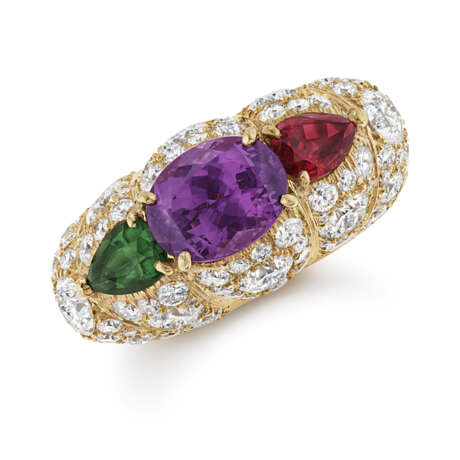 SPINEL, RUBY, EMERALD AND DIAMOND RING - photo 1