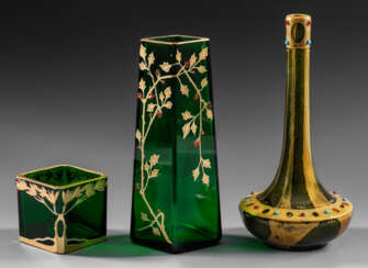Zwei Jugendstil-Vasen und eine Schale von Josef Riedel