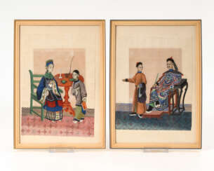 Paar chinesische Gemälde auf Reispapier. 