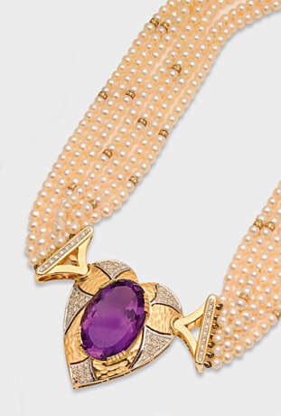 Extravagantes Akoya-Perlcollier mit brasilianischem Amethyst - Foto 1