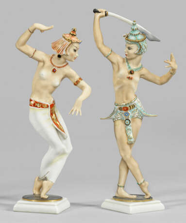 Paar Figuren von balinesischen Tänzern im Art Déco-Stil - photo 1