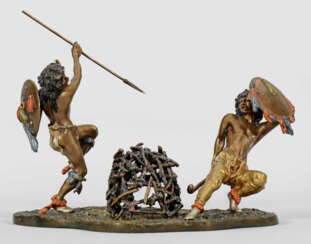 Seltene Wiener Bronze-Figurengruppe mit nordamerikanischen