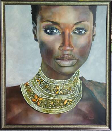 Африканка масляная краска холст сочетание разных техник Абстрактный портрет Портрет Таиланд 2021 г. - фото 1