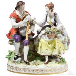 Porzellan-Figurengruppe eines Liebespaares, Volkstedt, um 1950