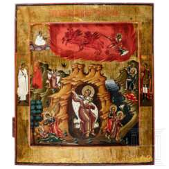 Ikone mit der feurigen Himmelfahrt des Propheten Elias (Elija), Russland, spätes 19. Jhdt.