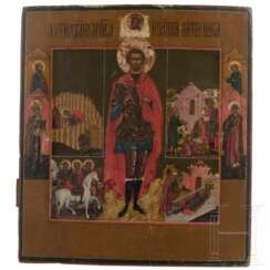 Ikone mit Johannes als Krieger und Szenen aus seinem Leben, Russland, 19. Jhdt.