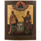 Monumentale datierte Ikone mit den Heiligen Alexander Newski und Archippus, Russland, datiert 1862 - photo 1