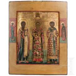 Großformatige Ikone mit den drei Heiligen Hierarchen, Russland, 19. Jhdt.