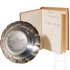 Ilse Heß - Buch "Knut Hamsun - Der Wanderer" mit Widmung, Weihnachten 1936, sowie Silberschale "Leni - zur Erinnerung an Harlaching 1934"