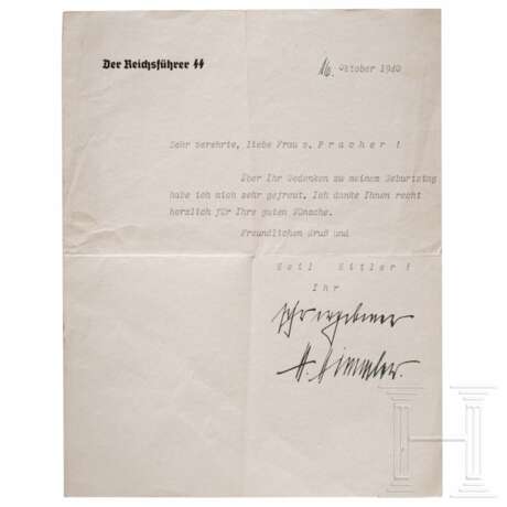 Heinrich Himmler - signierter Dankesbrief an Ina von Pracher, 1940 - photo 1