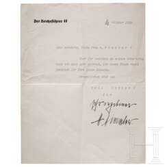 Heinrich Himmler - signierter Dankesbrief an Ina von Pracher, 1940