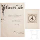 Albert Speer - Ernennungsurkunde zum Generalbauinspektor für die Reichshauptstadt 1937 mit Unterschrift von Adolf Hitler sowie Exlibris - фото 1