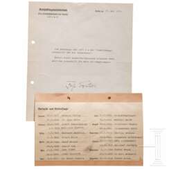 Werner Freiherr von Fritsch - Jahres-Geburtstagsliste sowie Genehmigungsschreiben für eine Ausbildungsvorschrift der Infanterie mit Unterschrift, 1935