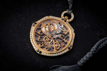 AUDEMARS PIGUET, REF. 5731BA, A RARE AND ATTRACTIVE GOLD AND DIAMOND-SET SKELETONIZED POCKET WATCH