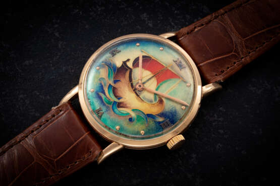 PATEK PHILIPPE, A RARE ROSE GOLD MANUAL-WINDING WRISWATCH WITH CLOISONNÈ ENAMEL DIAL - photo 1