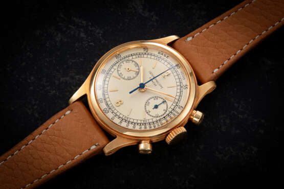 PATEK PHILIPPE, REF. 1463J, A RARE AND ATTRACTIVE GOLD CHRONOGRAPH WRISTWATCH - Foto 1