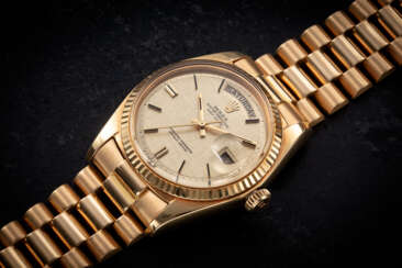 ROLEX, DAY-DATE REF. 1803, A GOLD AUTOMATIC WRISTWATCH WITH “LINEN DIAL”