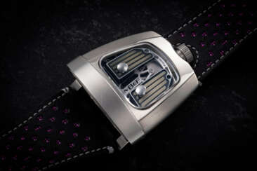 MB&F, HMX BLACK BADGER ‘PURPLE REIGN’, A LIMITED EDITION AUTOMATIC JUMPING HOURS AND TRAILING MINUTES WRISWATCH