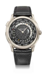 PATEK PHILIPPE. A RARE 18K WHITE GOLD LIMITED EDITION AUTOMATIC WORLD TIME WRISTWATCH WITH MOON PHASES, MADE TO COMMEMORATE THE 175TH ANNIVERSARY OF PATEK PHILIPPE IN 2014