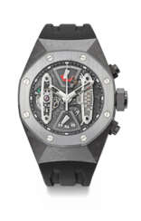 AUDEMARS PIGUET. A RARE AND IMPRESSIVE FORGED CARBON, CERAMIC AND TITANIUM SEMI-SKELETONIZED TOURBILLON CHRONOGRAPH WRISTWATCH WITH POWER RESERVE AND DYNAMOGRAPHE INDICATION