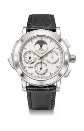 IWC. A VERY RARE AND IMPRESSIVE PLATINUM LIMITED EDITION AUTOMATIC PERPETUAL CALENDAR MINUTE REPEATING CHRONOGRAPH WRISTWATCH WITH MOON PHASES AND YEAR INDICATION - Foto 1